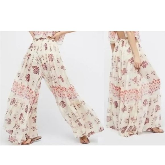 Free People Honey Child Size 4 Sheer Yellow Floral Boho Wide Leg Festival - Picture 1 of 17